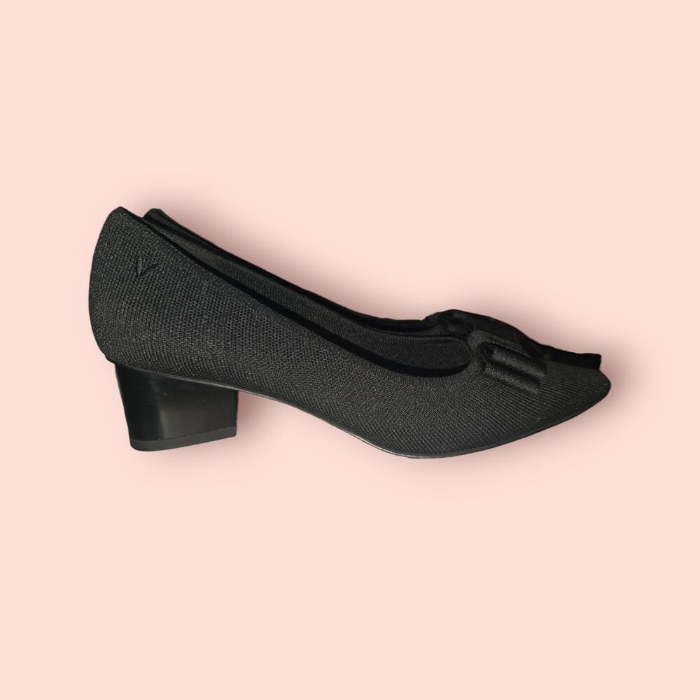 VIVAIA Titli Pointed Toe Bow Block Heels Black Size 41 Knit Pumps Comfort